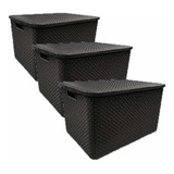 Kit 3 Caixas/cesto Organizador Rattan Preto - 20l E 15l