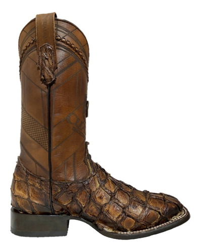 Bota Vaquera Rodeo Hombre Cuadra Piel De Pescado Color Miel