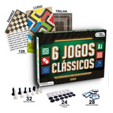 Kit 6 Jogos De Mesa Xadrez Dominó Dama Ludo Trilha E Forca