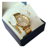 Relógio Feminino Champion Grande Dourado Banhado Garantia