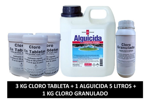 Cloro Tableta 3kg  + Alguicida 5l + Cloro Granulado 1kg