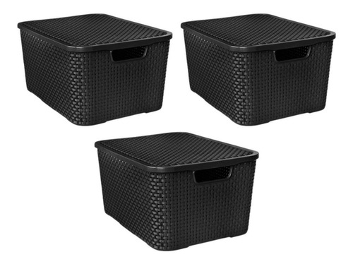 3 Caixas Organizadoras Rattan Grandes 38x28x27cm Com Tampas