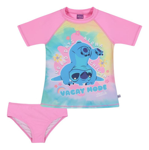 Traje De Baño Niña Set Uv Disney Stitch Fucsia M/corta