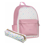 Mochila Escolar Conjunto Con Cartuchera Pastel Corazones Brw