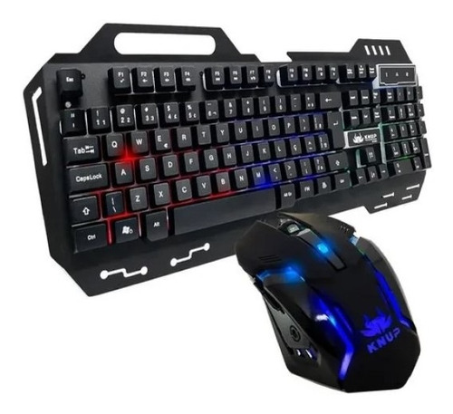 Teclado E Mouse Gamer Com Iluminacao Led Rgb- Kp-2054 -preto