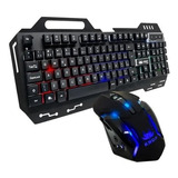 Teclado E Mouse Gamer Com Iluminacao Led Rgb- Kp-2054 -preto