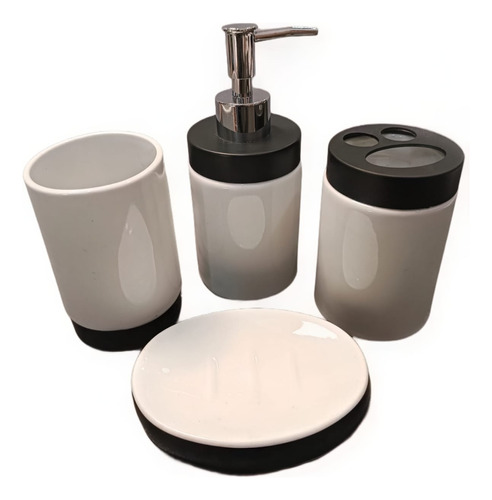 Kit Banheiro Lavabo Porta Sabonete Líquido Porcelana Preto