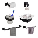 Set Juego Accesorios Para Baño Negro Toalleros Porta Papel