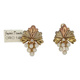 Aretes De Flor Con Perlas 14k Italy 