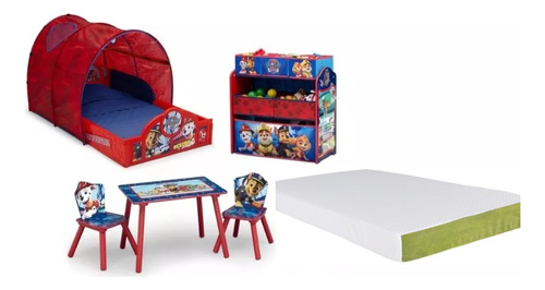 Set Infantil Cama Juguetero Mesa Sillas Colchon Paw Patrol