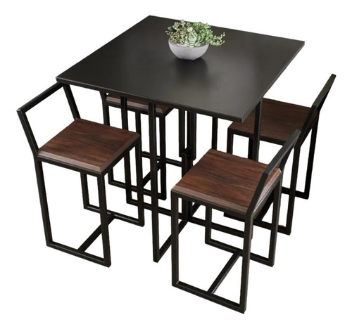 Conjunto Mesa 4 Cadeiras Pequena Estofado Preto Industrial