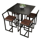 Conjunto Mesa 4 Cadeiras Pequena Estofado Preto Industrial