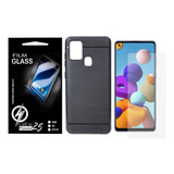 Película De Vidro + Capa Emborrachada Para Galaxy A21s A217