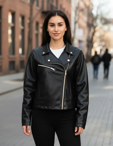 Chamarra De Dama Lee Negra Estilo Biker En Piel Sintética