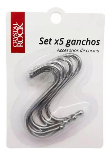 Set 5 Ganchos Tipo S Acero Cromado Organizador Cocina Barral