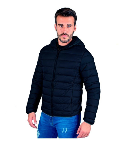 Campera Hombre Capucha Ultra Liviana Inflable Simil Pluma