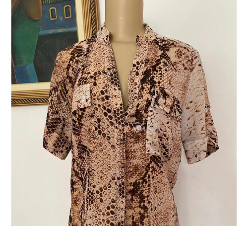 Camisa Manga Curta Talita Kume Animal Print Aberta 38