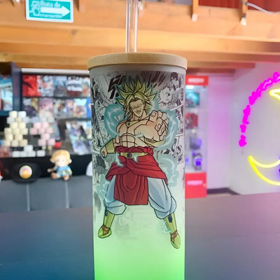 Vaso De Vidrio Chilo Shop Broly Dragon Ball Z Verde Tapa Bambú 500ml Verde Lima
