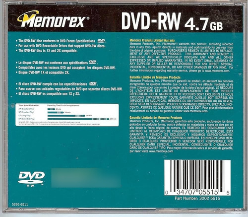 Lote X 9 Cds Vírgenes Memorex Dvd-rw 4.7gb/120 Min Nuevos