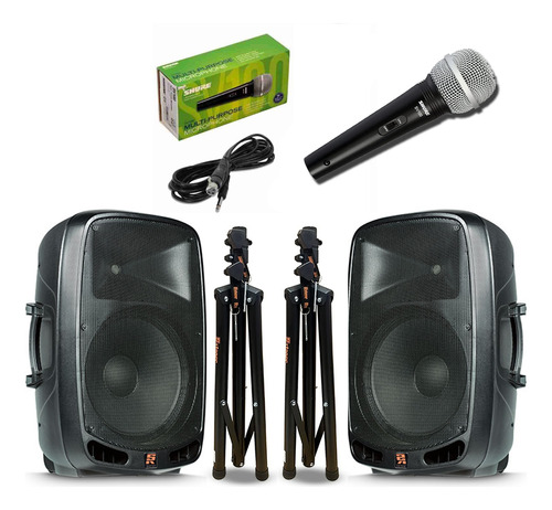 Kit Par Caixas Staner 1501 Amplificada C/ Tripé E Microfone