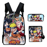 Mochila Naruto Bandolera Bolso Bolígrafo De 3 Piezas ,