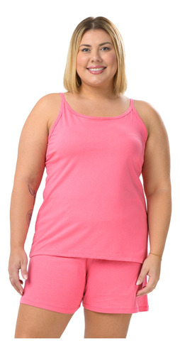 Pijama Verão Alcinha Feminino Plus Size De Algodão Básico