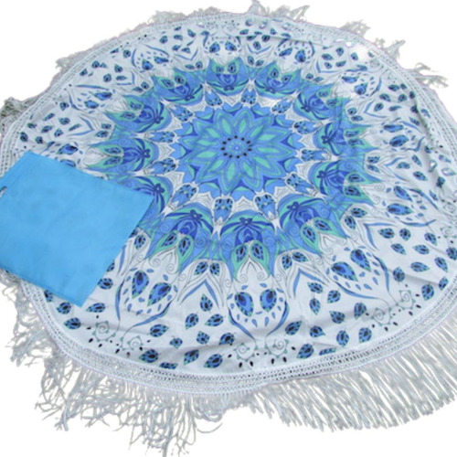 Estera Mandala Microfibra Redonda Azul-blanco-verde 12543