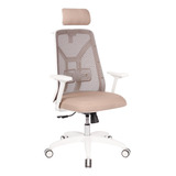 Silla De Escritorio Rossi Tokio Ergonómica  Marrón Y Blanca