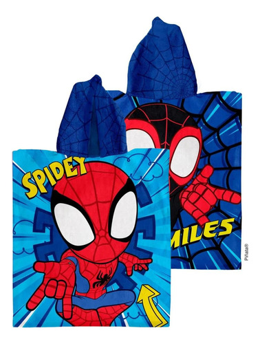 Poncho De Toalla Piñata Toallon C/ Capucha Disney Vs Modelos Spidey Hombre Araña