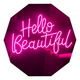 Cartel Hello Beautiful En Neón Led - Frase - Deco - Luminoso