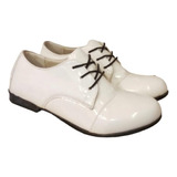 Zapato Blanco Charol Acordonado Mujer Moda