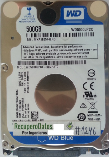 Western Digital  Wd5000lpcx-00vhat 500gb, 2438 Recuperodatos