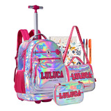 Kit Mochila Luluca Rodinhas Escolar Infantil + Brinde