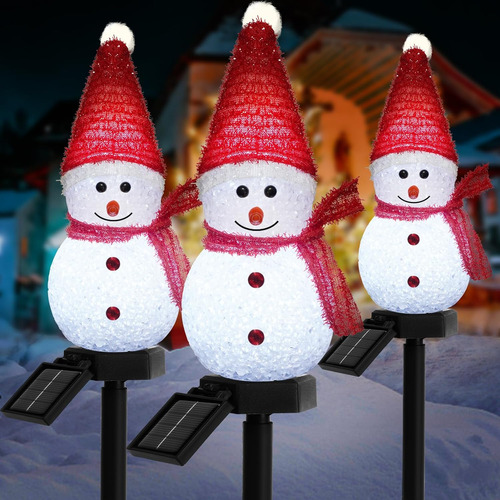 3 Luces De Camino De Navidad Con Diseño De Muñeco De Nieve