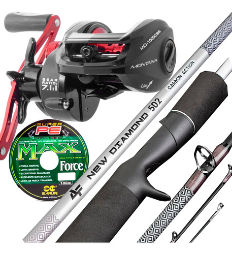 Kit Pesca Carretilha Montana+vara Albatroz1,80m+ Linha