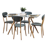 Juego De Comedor Mesa Vidrio Haya + 4 Sillas Ecocuero Cuo