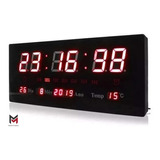 Relógio De Parede Grande Led Digital Calendario Termo 46cm Cor Da Estrutura Preto Cor Do Fundo