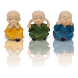 Trio De Monges Buda Decorativo Em Resina 5cm 