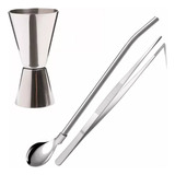 Kit 3 Cocteleria Herramientas Barman Jigger Pinza Cuchara