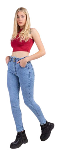Pantalón Jean Super Elastizado Mujer Con Elastico En Cintura