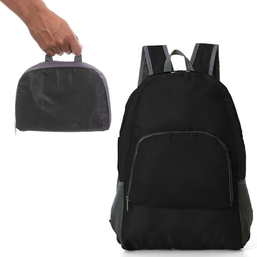 Mochila De Nylon Dobrável Impermeável Esportiva Escolar 25l Cor Preto Desenho Do Tecido Liso