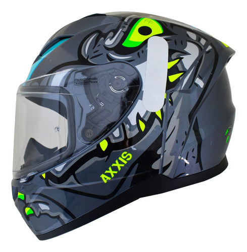 Capacete Masculino Axxis Segment Dinotoon Cinza Moto Fechado