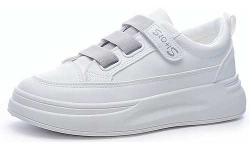 Zapatos De Tenis Casuales Confort Blancos Velcro Para Mujer