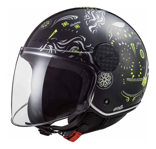 Casco Abierto Ls2 Sphere Lux Maxca Negro / Amarillo Fluo