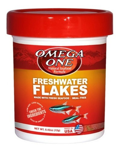 Alimento En Hojuelas Escamas Omega One Freshwater Flakes Para Peces De Agua Dulce En Acuarios Y Peceras En Tarro De 12gr