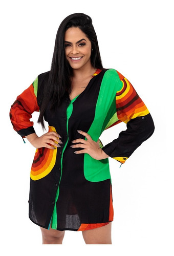 Saída Praia De Banho Camisão Kimono Bata Estampada Plus Size