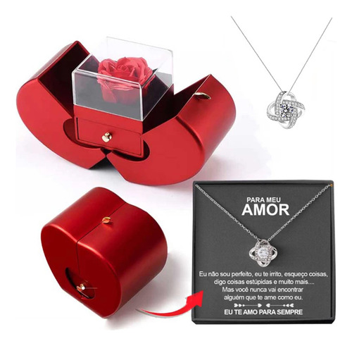 Colar Romântico Amor Rosa Corrente Prata Esterlina 925 Prata