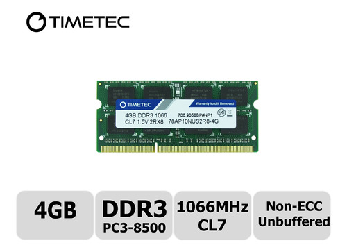 Memoria Ram 4gb Timetec Hynix Ic Ddr3 1066mhz Pc3-8500 Unbuffered Non-ecc 1.5v Cl7 2rx8 Dual Rank 204 Pin Sodimm Modulo 