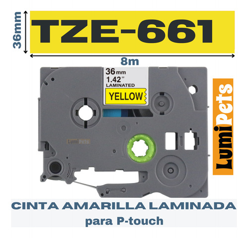 Cinta Tze-661 Para Rotuladora Brother Modelo Pt, 36mm X 8m