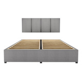 Cama Recamara - Base Box Cabecera Tapiz Gris King Size